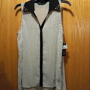 😊Zac & Rachel Sleeveless Poly Blouse  27" Long Front 31" Back Taupe/black Small